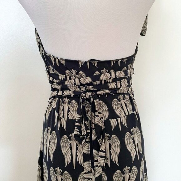 FAITH CONNEXION BLACK COMBO ALLOVER WINGS HALTER STRETCH LONG DRESS - M - Picture 5 of 9